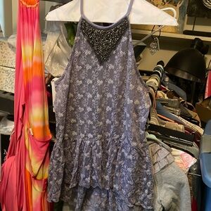 DRESSY HI/LOW BLOUSE HEAVY BEADING@NECK, thin Straps slightSeeThru embroidered